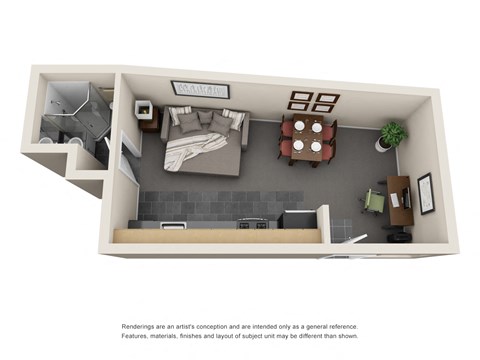 Floor plan for studio, 1 bath, 380 sqft